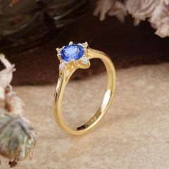 Round Cut Lab Grown Sapphire Ring Classic Cluster Ring