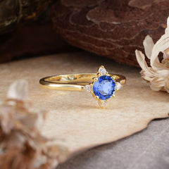 Round Cut Lab Grown Sapphire Ring Classic Cluster Ring