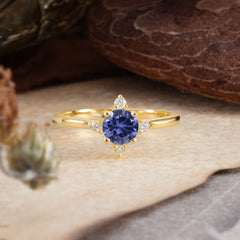 Round Cut Lab Grown Tanzanite Ring Classic Cluster Ring
