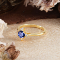 Round Cut Lab Grown Tanzanite Ring Classic Cluster Ring