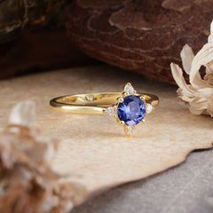 Round Cut Lab Grown Tanzanite Ring Classic Cluster Ring