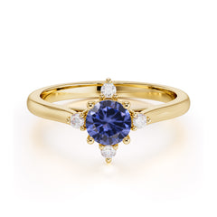 Round Cut Lab Grown Tanzanite Ring Classic Cluster Ring