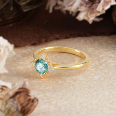 Round Cut Lab Grown Moss Agate Ring Classic Cluster Ring