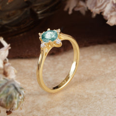 Round Cut Lab Grown Moss Agate Ring Classic Cluster Ring