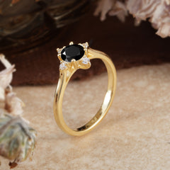 Round Cut Lab Grown Black Onyx Ring Classic Cluster Ring
