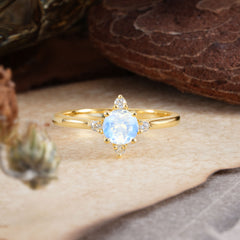 Round Cut Lab Grown Natural Moonstone Ring Classic Cluster Ring