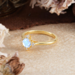 Round Cut Lab Grown Natural Moonstone Ring Classic Cluster Ring