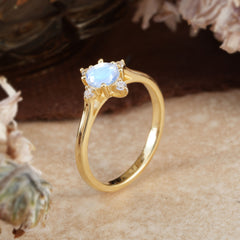 Round Cut Lab Grown Natural Moonstone Ring Classic Cluster Ring
