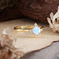 Round Cut Lab Grown Natural Moonstone Ring Classic Cluster Ring