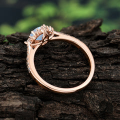 Round Cut Vintage Cluster Moonstone Gemstone Ring Flower Engagement Ring
