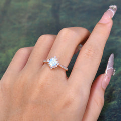 Round Cut Vintage Cluster Moonstone Gemstone Ring Flower Engagement Ring
