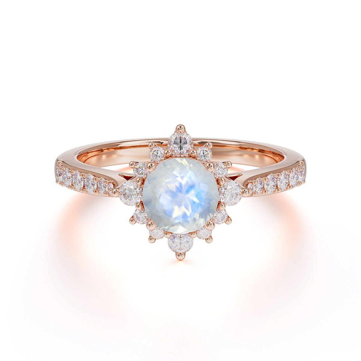 Round Cut Vintage Cluster Moonstone Gemstone Ring Flower Engagement Ring