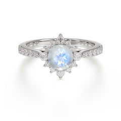 Round Cut Vintage Cluster Moonstone Gemstone Ring Flower Engagement Ring