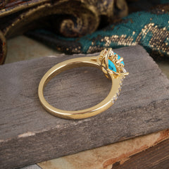 Round Cut Vintage Cluster Turquoise Gemstone Ring Flower Engagement Ring