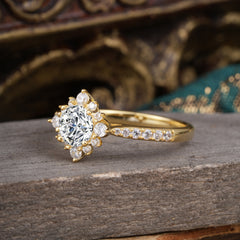 Round Cut Vintage Cluster Lab Diamond Gemstone Ring Flower Engagement Ring
