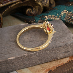 Round Cut Vintage Cluster Garnet Gemstone Ring Flower Engagement Ring