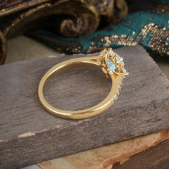 Round Cut Vintage Cluster Aquamarine Gemstone Ring Flower Engagement Ring