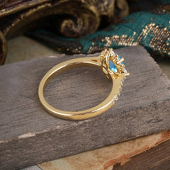 Round Cut Vintage Cluster Aquamarine Gemstone Ring Flower Engagement Ring