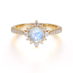 Round Cut Vintage Cluster Moonstone Gemstone Ring Flower Engagement Ring