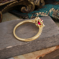 Round Cut Vintage Cluster Ruby Gemstone Ring Flower Engagement Ring
