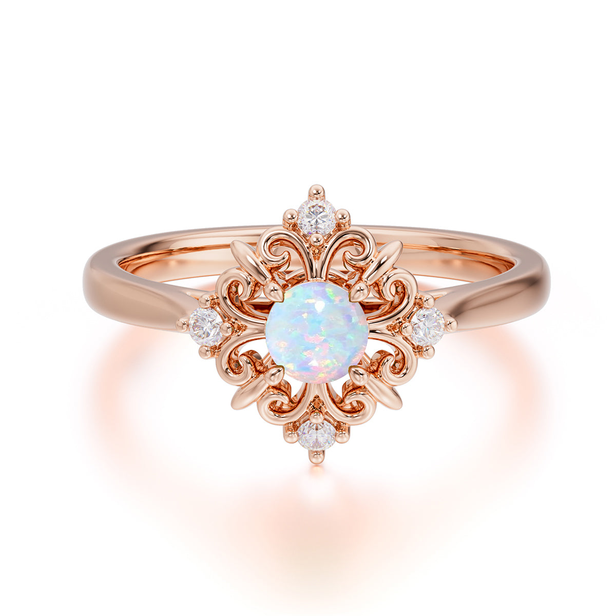 Vintage 0.6 Carat Round Cut Opal Filigree Anniversary Ring for Women