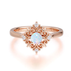 Vintage 0.6 Carat Round Cut Opal Filigree Anniversary Ring for Women