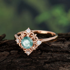 Vintage 0.6 Carat Round Cut Moss Agate Filigree Anniversary Ring for Women