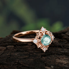 Vintage 0.6 Carat Round Cut Moss Agate Filigree Anniversary Ring for Women