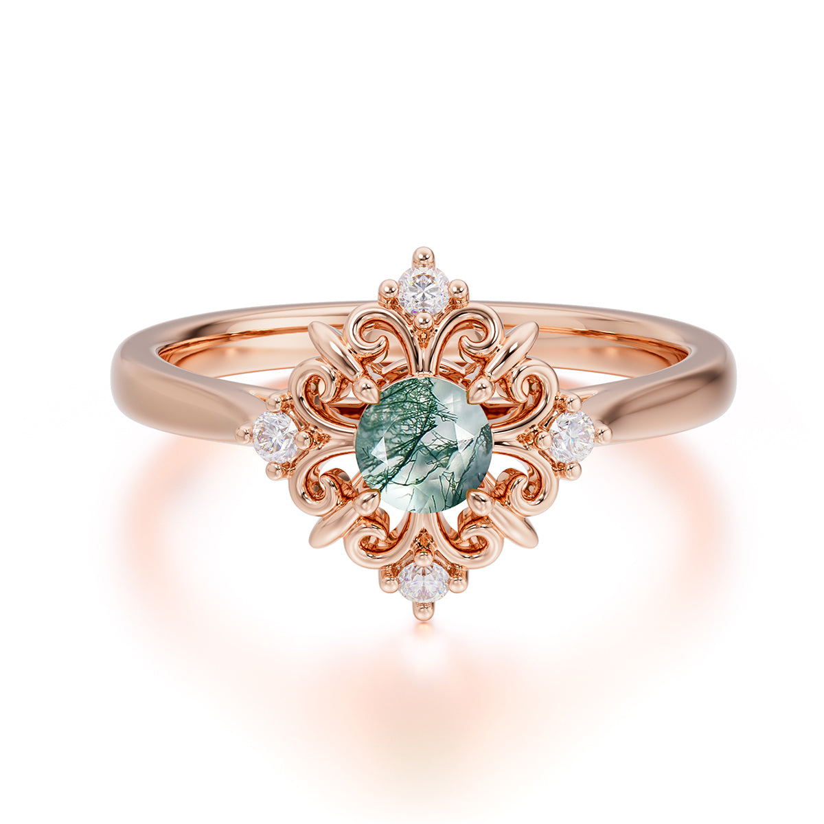 Vintage 0.6 Carat Round Cut Moss Agate Filigree Anniversary Ring for Women