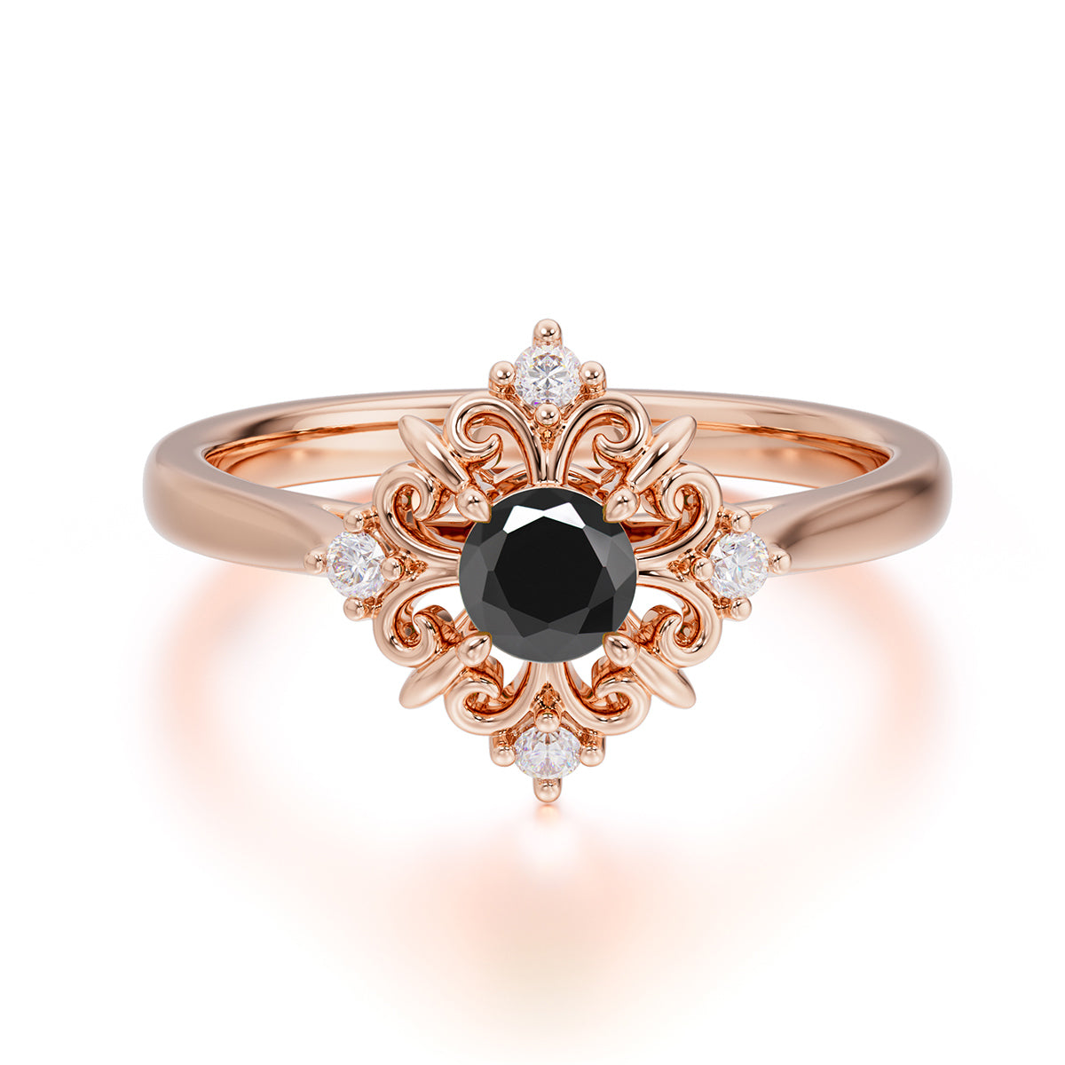 Vintage 0.6 Carat Round Cut Black Onyx Filigree Anniversary Ring for Women