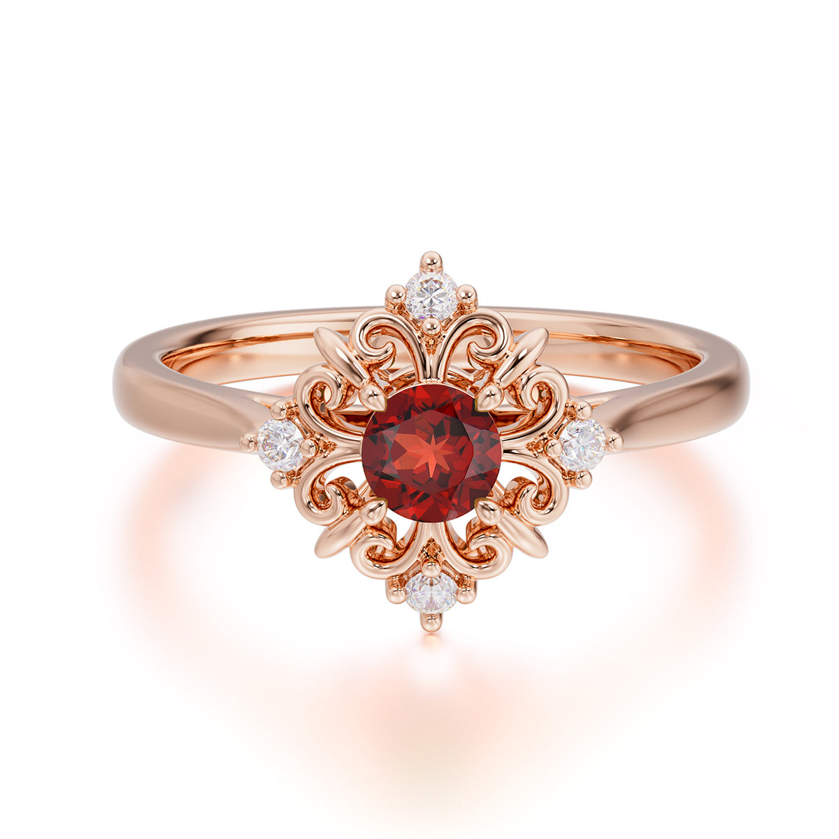 Vintage 0.6 Carat Round Cut Garnet Filigree Anniversary Ring for Women