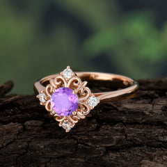 Vintage 0.6 Carat Round Cut Amethyst Filigree Anniversary Ring for Women