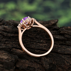 Vintage 0.6 Carat Round Cut Amethyst Filigree Anniversary Ring for Women