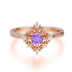 Vintage 0.6 Carat Round Cut Amethyst Filigree Anniversary Ring for Women