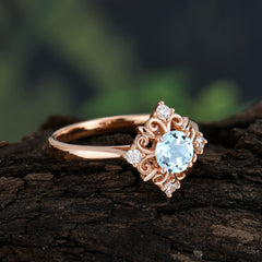 Vintage 0.6 Carat Round Cut Aquamarine Filigree Anniversary Ring for Women