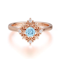 Vintage 0.6 Carat Round Cut Aquamarine Filigree Anniversary Ring for Women