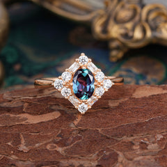 Vintage Alexandrite Filigree Ring Sparkling Diamond Alternative