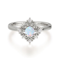 Vintage 0.6 Carat Round Cut Opal Filigree Anniversary Ring for Women