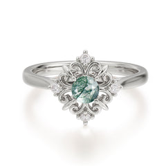 Vintage 0.6 Carat Round Cut Moss Agate Filigree Anniversary Ring for Women