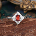 1 Carat Oval Cut Vintage Cluster Garnet Engagement Ring - Romalar Jewelry