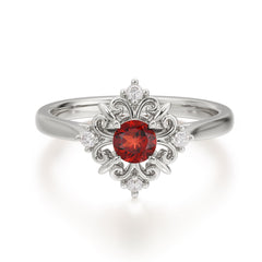 Vintage 0.6 Carat Round Cut Garnet Filigree Anniversary Ring for Women