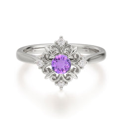 Vintage 0.6 Carat Round Cut Amethyst Filigree Anniversary Ring for Women