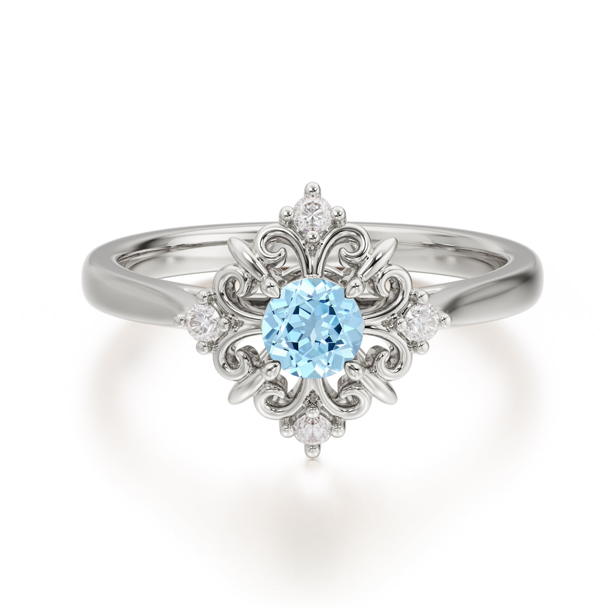 Vintage 0.6 Carat Round Cut Aquamarine Filigree Anniversary Ring for Women