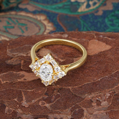 1 Carat Oval Cut Vintage Cluster Moissanite Engagement Ring