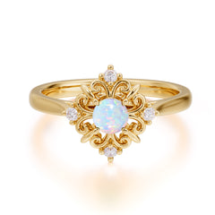Vintage 0.6 Carat Round Cut Opal Filigree Anniversary Ring for Women