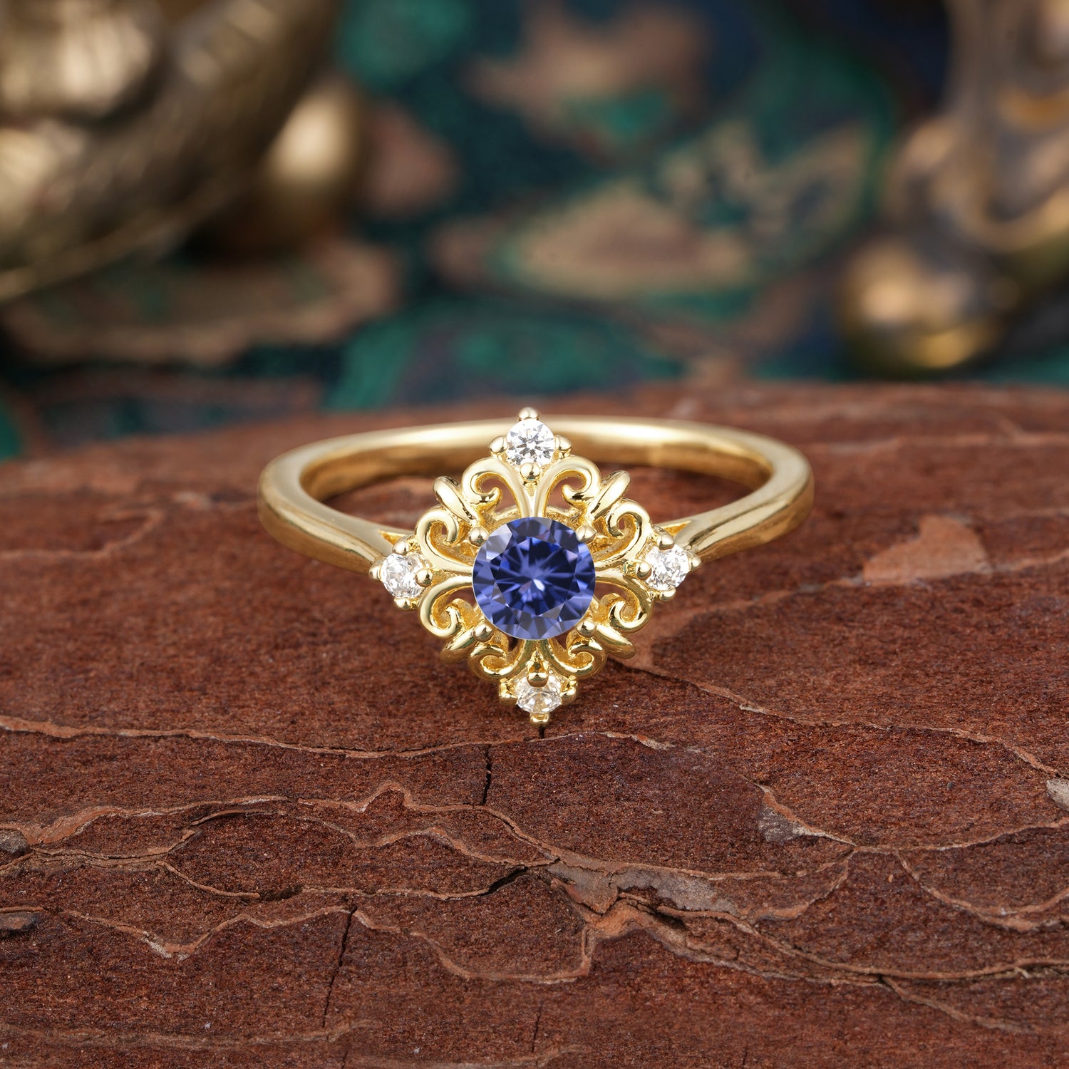 Romantic Vintage 4-Prong Round Cut Tanzanite Engagement Ring