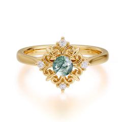 Vintage 0.6 Carat Round Cut Moss Agate Filigree Anniversary Ring for Women
