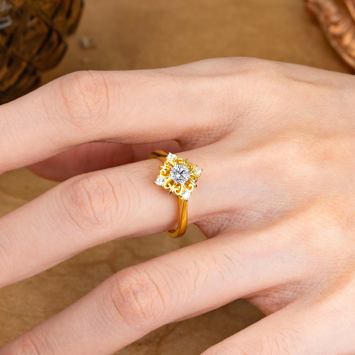 Vintage Lab Diamond Filigree Engagement Ring Sparkling Diamond Alternative