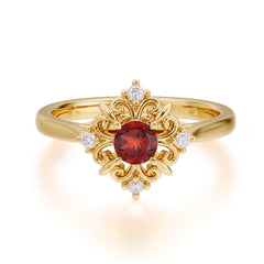 Vintage 0.6 Carat Round Cut Garnet Filigree Anniversary Ring for Women