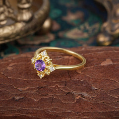 Vintage Amethyst Filigree Ring Romantic Purple Ring for Women
